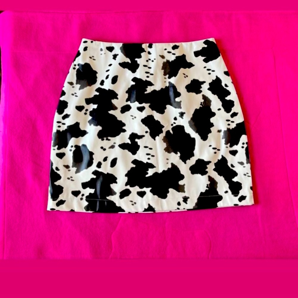 Leather Cow Print Skirt